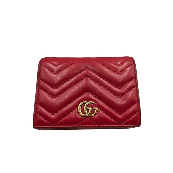 Gucci Handbags - Gucci Marmont Red Leather Card Case Wallet Chevron Bifold Authentic